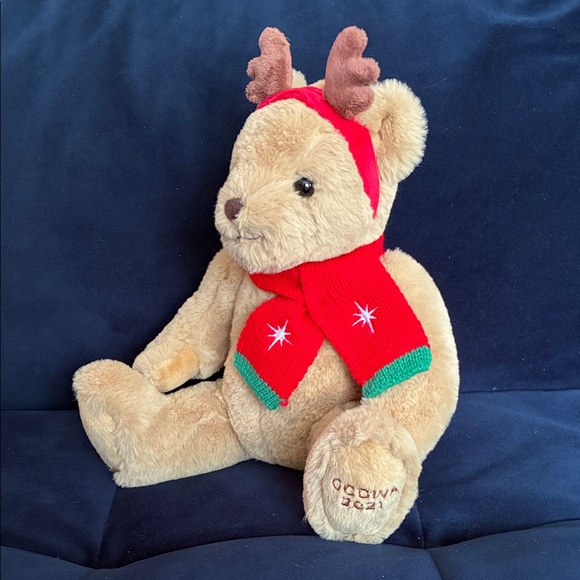 Beautiful Collectible Godiva Holiday Plush Teddy Bear with Red Scarf and Antlers - Picture 1 of 6